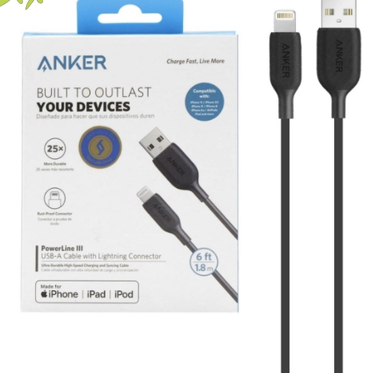 کابل انکر Powerline III – USB to Lightning مدل A8813