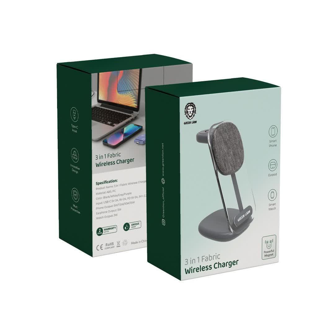 شارژر وایرلس فابریک 3در1 گرین لاین Green 3in1 fabric wireless charger