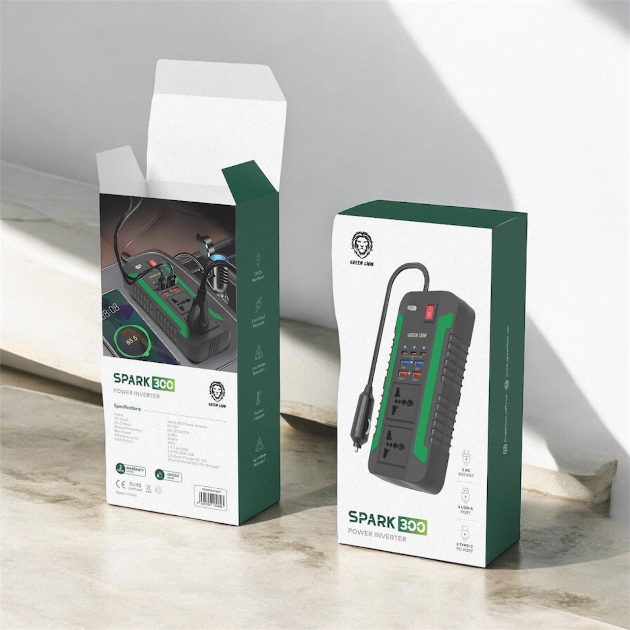 اینورتر فندکی ماشین گرین لاین Green Lion Spark 300w