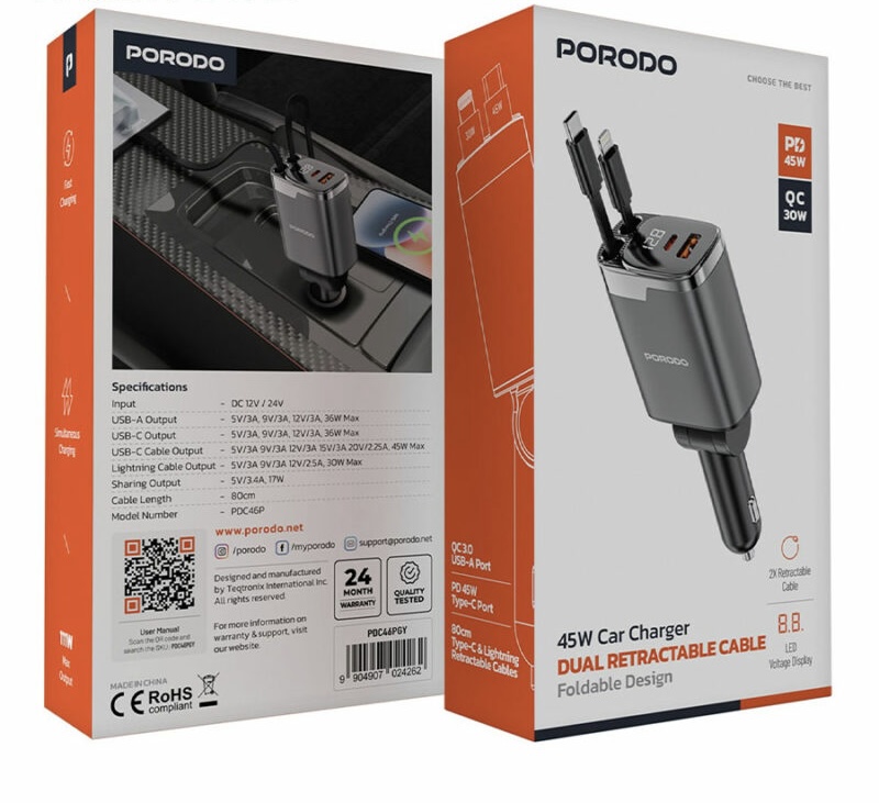 شارژر فندکی ماشین فست شارژ 111 وات پرودو مدل PDC46P
